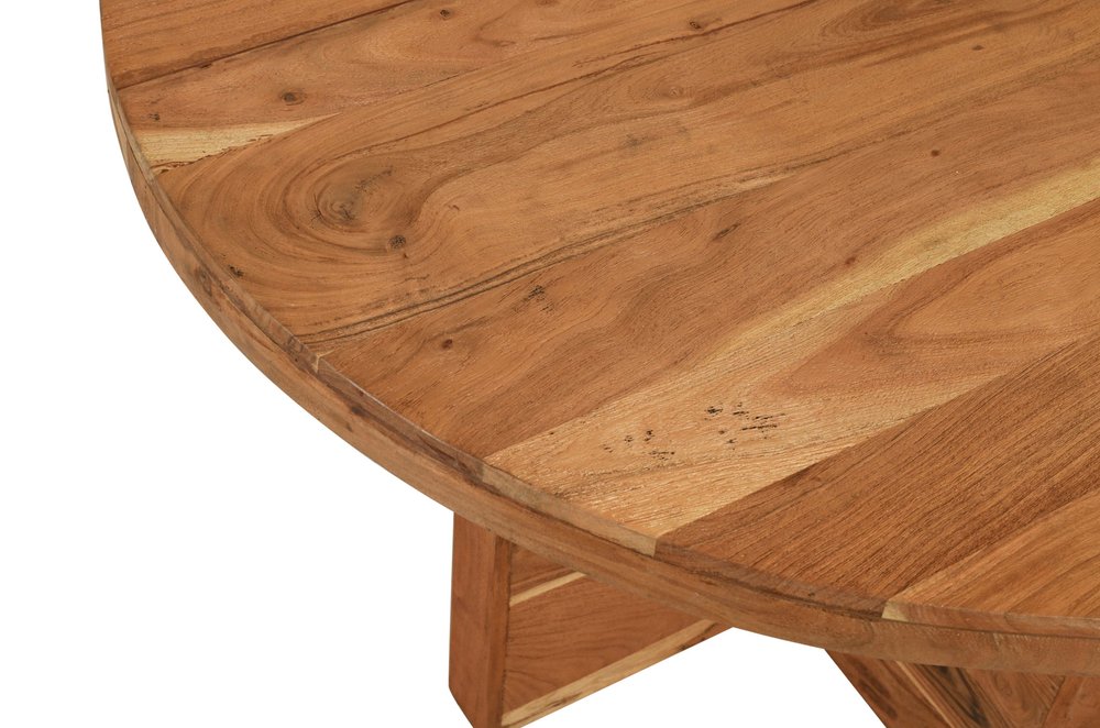 70" Natural Solid Wood Pedestal Base Round Top Dining Table