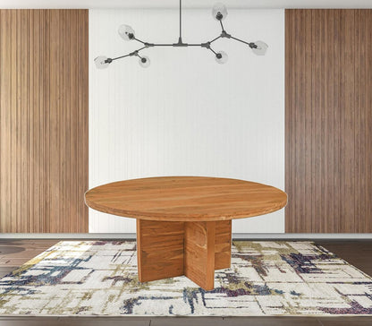 70" Natural Solid Wood Pedestal Base Round Top Dining Table