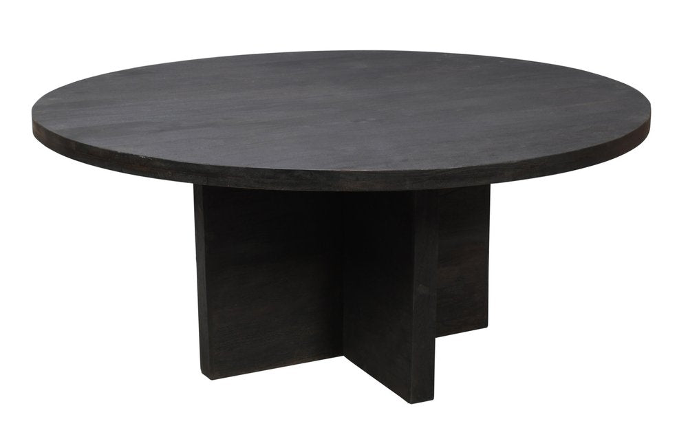 70" Gray Solid Wood Pedestal Base Round Top Dining Table