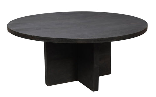 70" Gray Solid Wood Pedestal Base Round Top Dining Table