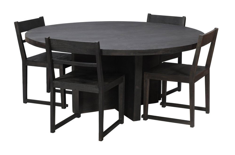70" Gray Solid Wood Pedestal Base Round Top Dining Table