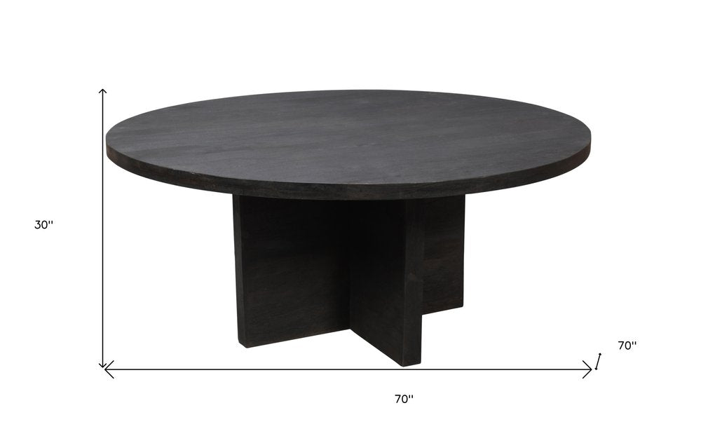 70" Gray Solid Wood Pedestal Base Round Top Dining Table
