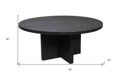 70" Gray Solid Wood Pedestal Base Round Top Dining Table