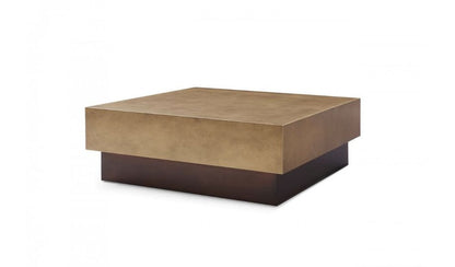 39" Bronze and Brown Copper And Steel Square Block Coffee Table