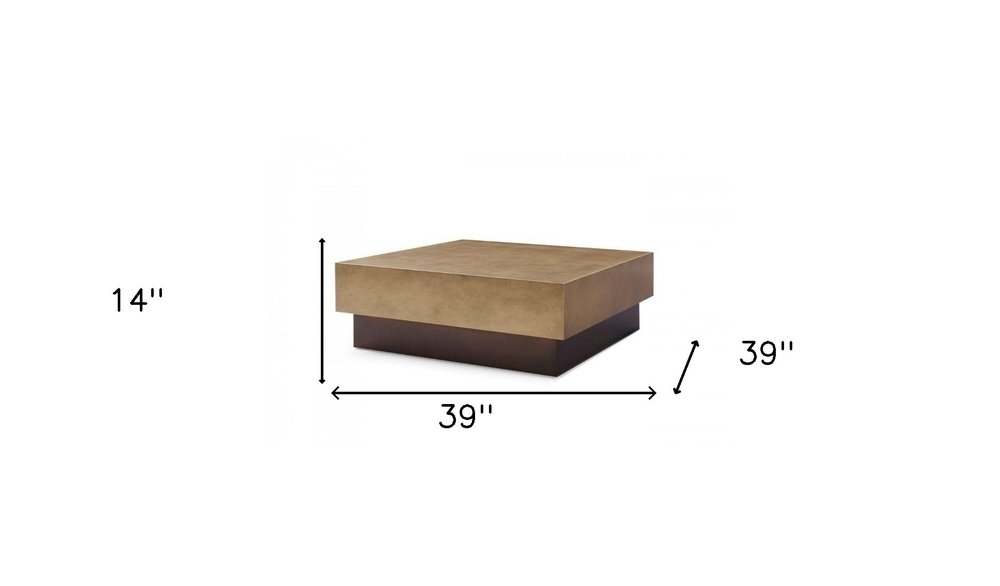 39" Bronze and Brown Copper And Steel Square Block Coffee Table