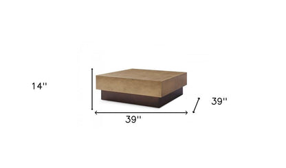 39" Bronze and Brown Copper And Steel Square Block Coffee Table