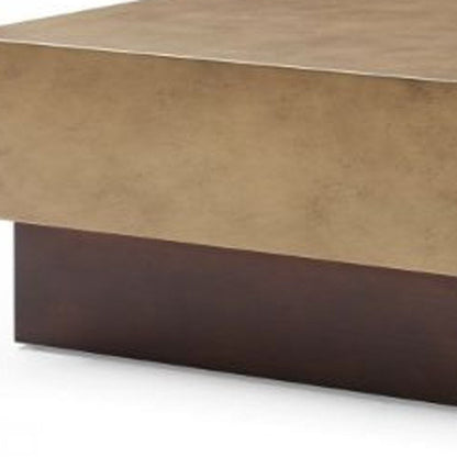 39" Bronze and Brown Copper And Steel Square Block Coffee Table