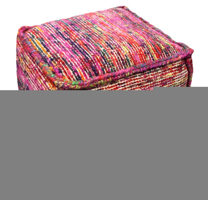 18" Pink Wool Cube Pouf Ottoman