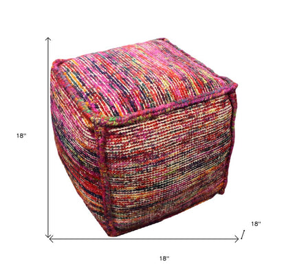 18" Pink Wool Cube Pouf Ottoman