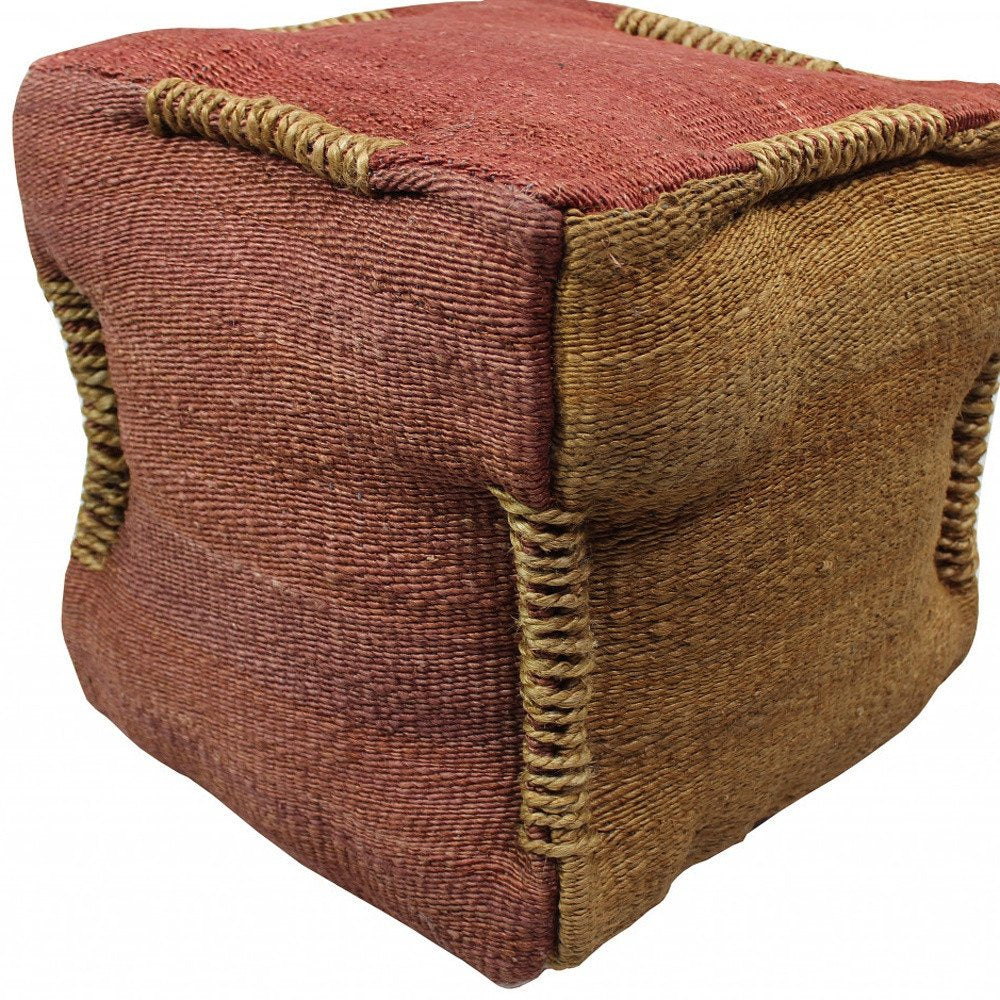 18" Pink and Orange Jute Cube Pouf Ottoman