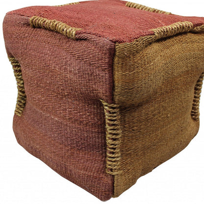 18" Pink and Orange Jute Cube Pouf Ottoman