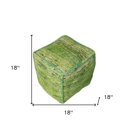 18" Green Recycled Silk and Cotton Blend Cube Pouf Ottoman