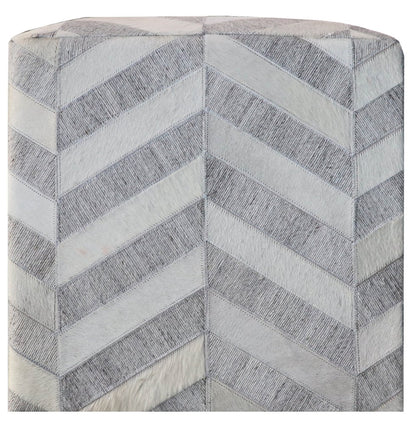 18" Gray and Ivory Hair on Hide Cube Chevron Pouf Ottoman