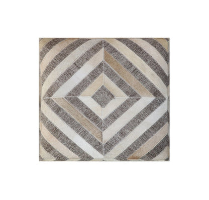 18" Gray And Beige Hair on Hide Cube Geometric Pouf Ottoman