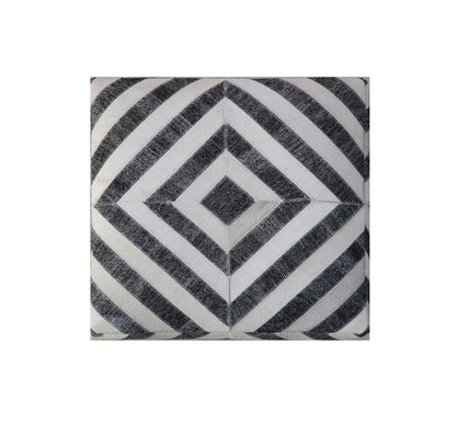 18" Dark Gray and Ivory Hair on Hide Cube Geometric Pouf Ottoman