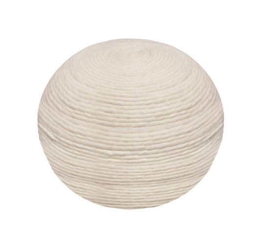20" Ivory Wool Round Ribbed Pouf Ottoman