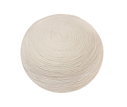 20" Ivory Wool Round Ribbed Pouf Ottoman