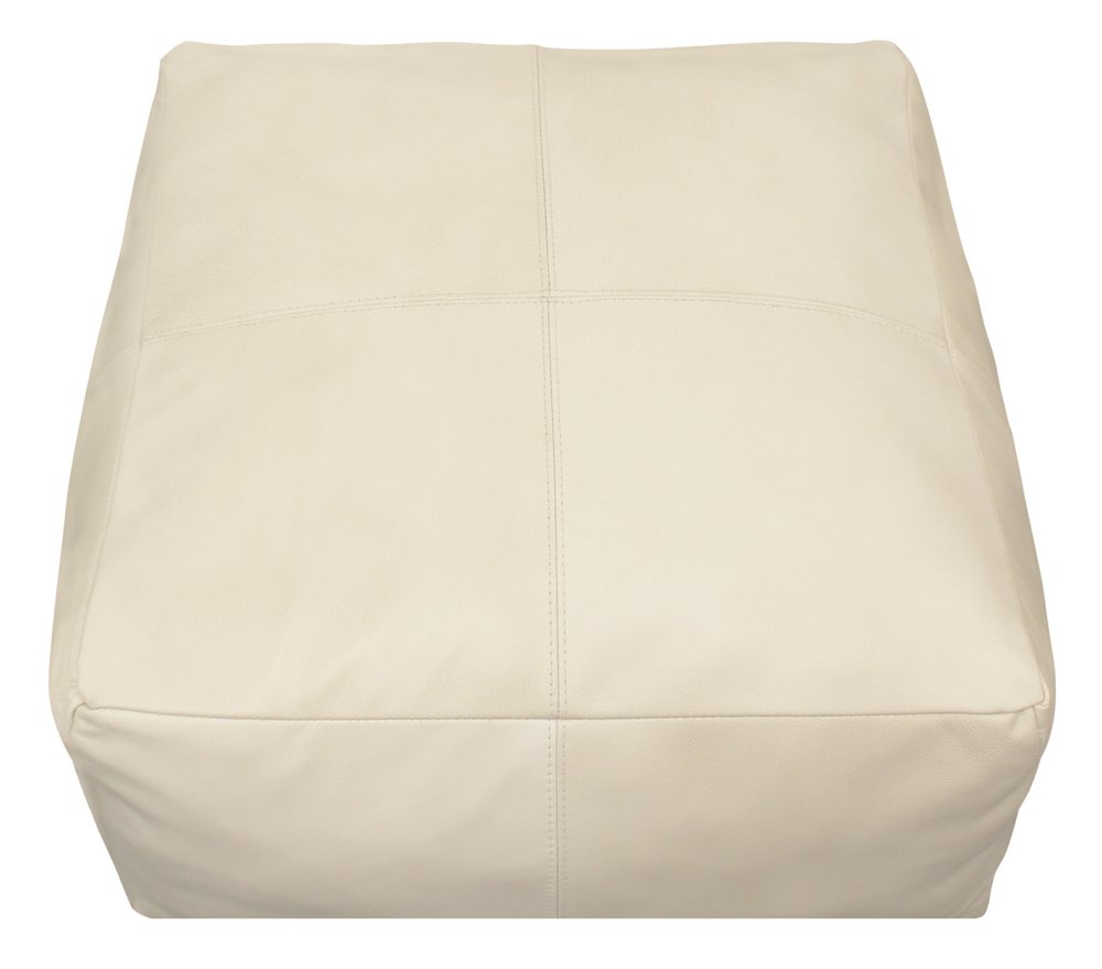 22" Ivory Leather Pouf Ottoman