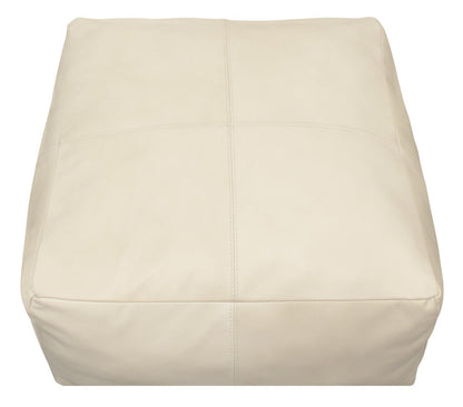 22" Ivory Leather Pouf Ottoman