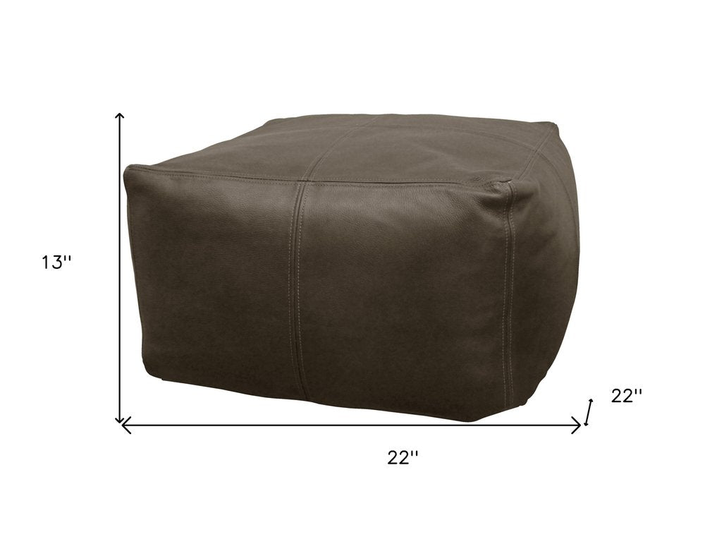 22" Gray Brown Distressed Leather Pouf Ottoman
