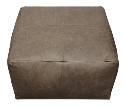 22" Gray Brown Distressed Leather Pouf Ottoman