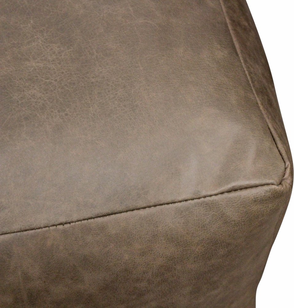 22" Gray Brown Distressed Leather Pouf Ottoman