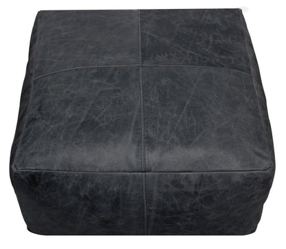 22" Black Distressed Leather Pouf Ottoman