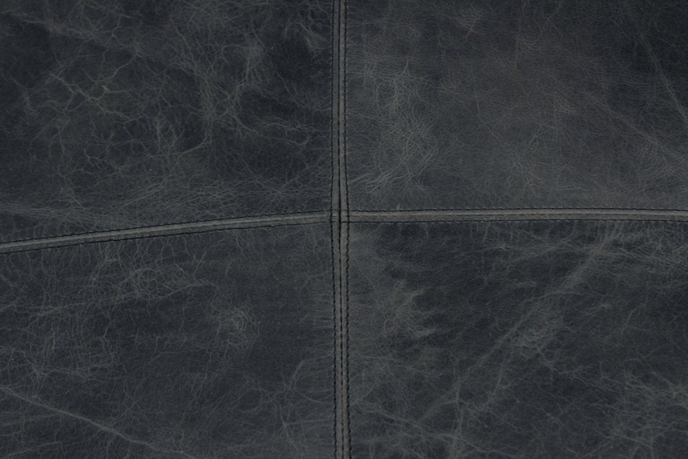 22" Black Distressed Leather Pouf Ottoman