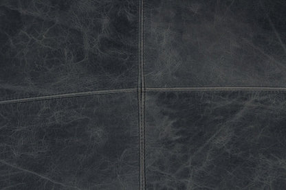 22" Black Distressed Leather Pouf Ottoman