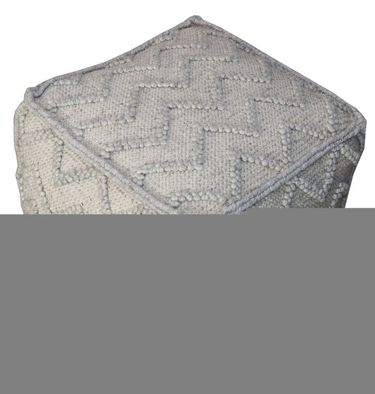18" Gray Wool Cotton Blend Cube Chevron Pouf Ottoman