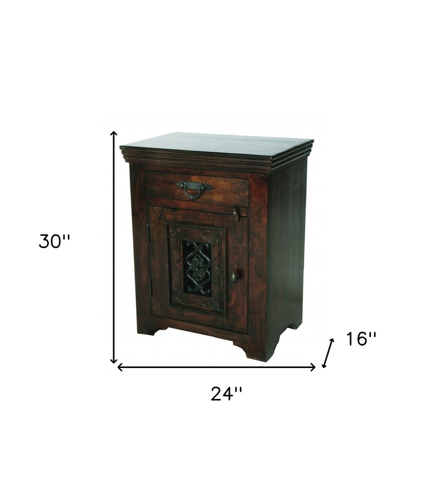 30" Dark Brown Solid Wood One Drawer Nightstand