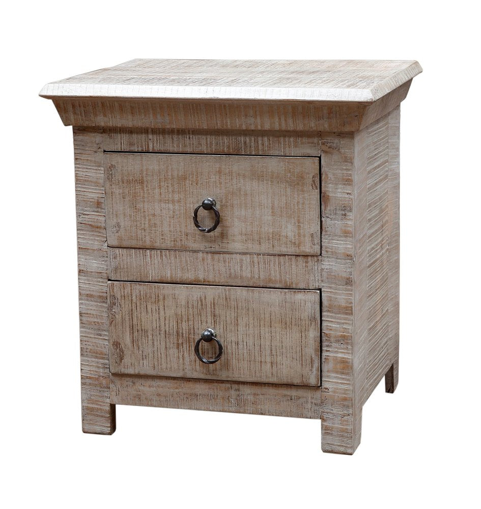 24" Gray Solid Wood Two Drawer Nightstand