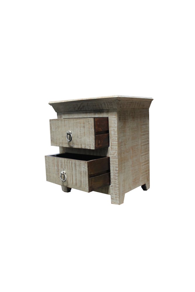 24" Gray Solid Wood Two Drawer Nightstand