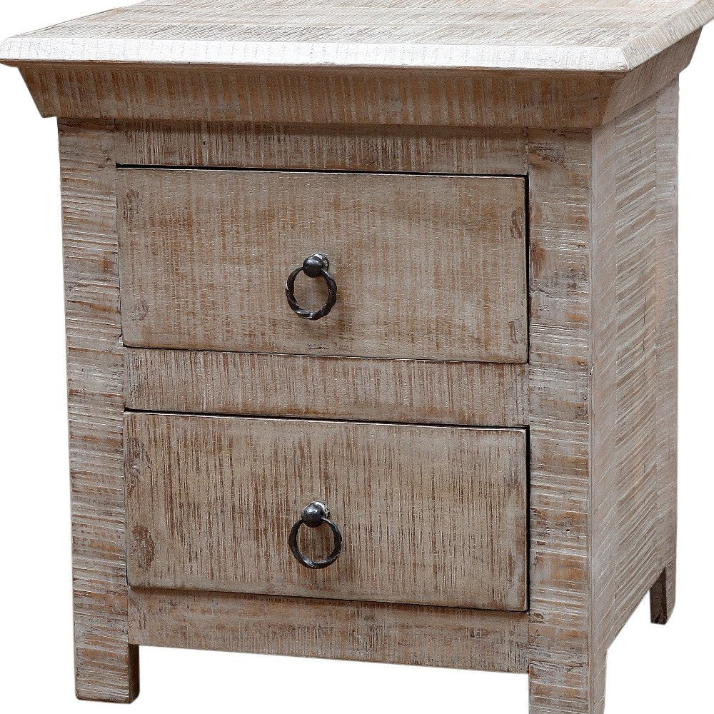 24" Gray Solid Wood Two Drawer Nightstand