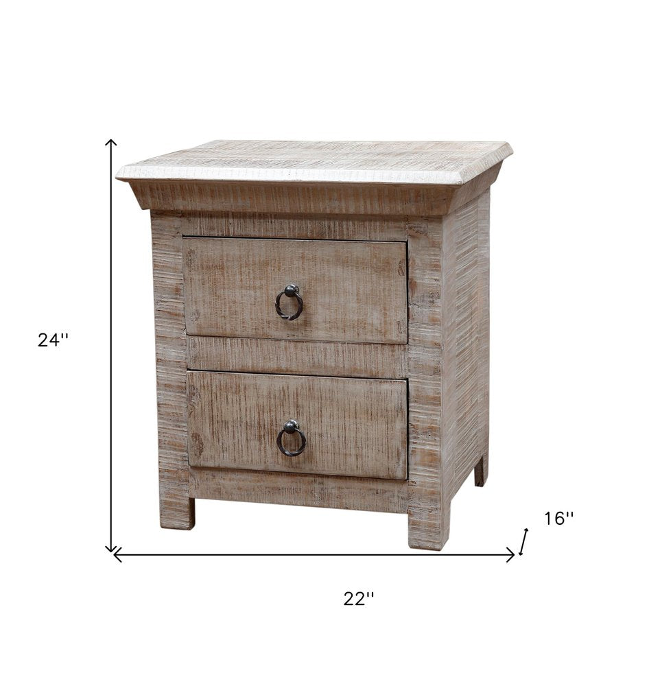24" Gray Solid Wood Two Drawer Nightstand