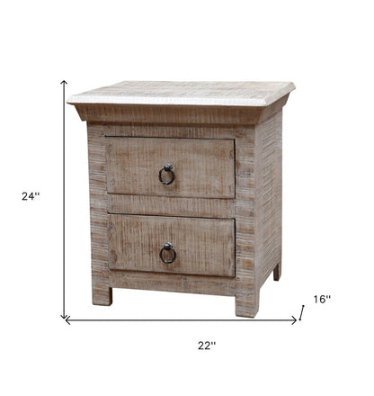 24" Gray Solid Wood Two Drawer Nightstand