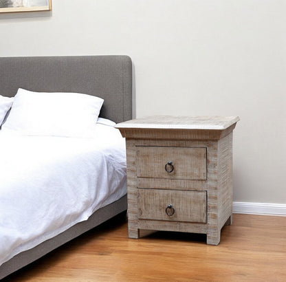 24" Gray Solid Wood Two Drawer Nightstand