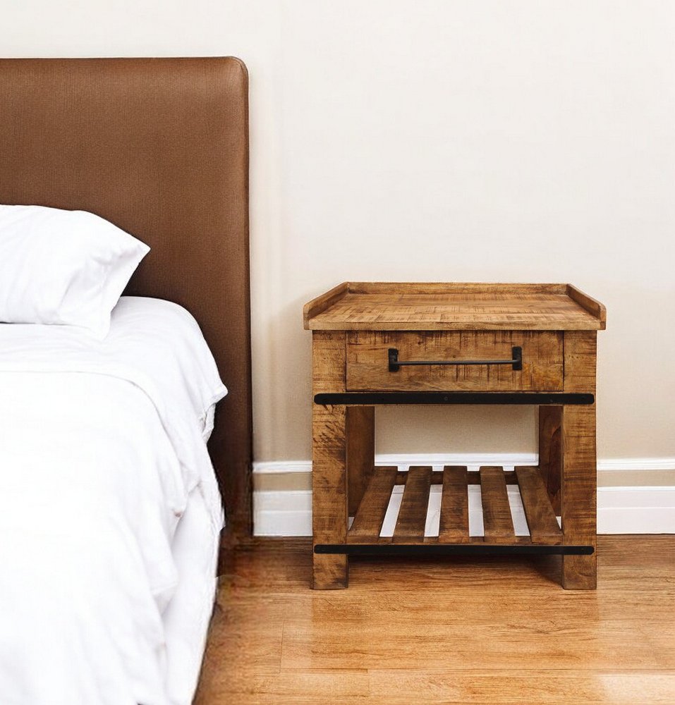 29" Natural Solid Wood One Drawer Nightstand