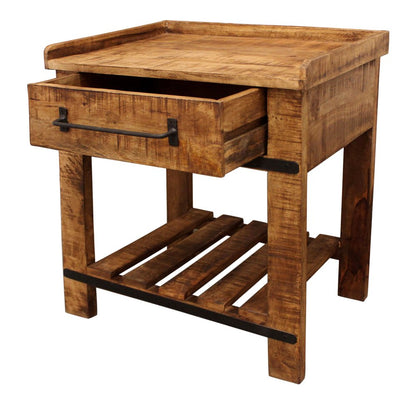 29" Natural Solid Wood One Drawer Nightstand