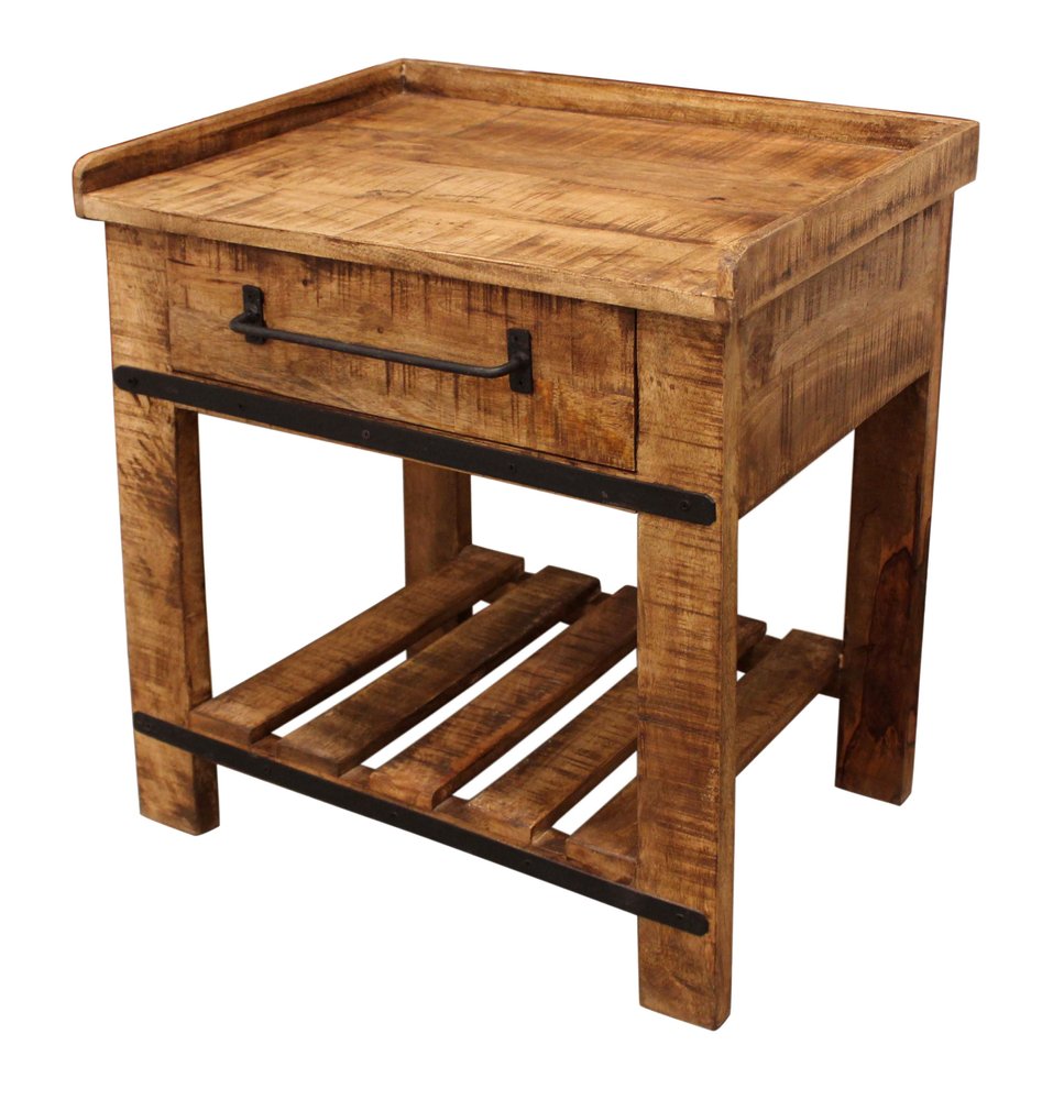 29" Natural Solid Wood One Drawer Nightstand