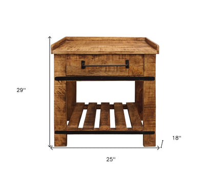 29" Natural Solid Wood One Drawer Nightstand