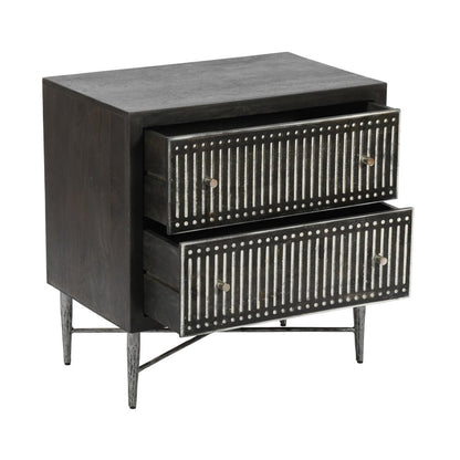 28" Dark Brown Solid Wood Two Drawer Nightstand