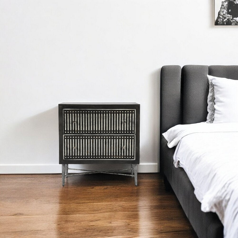 28" Dark Brown Solid Wood Two Drawer Nightstand