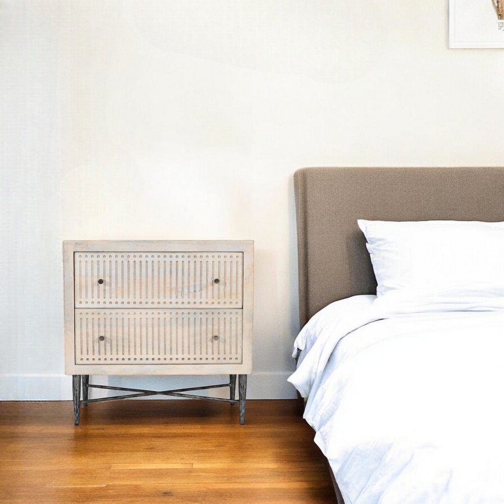 28" Ivory Solid Wood Two Drawer Nightstand