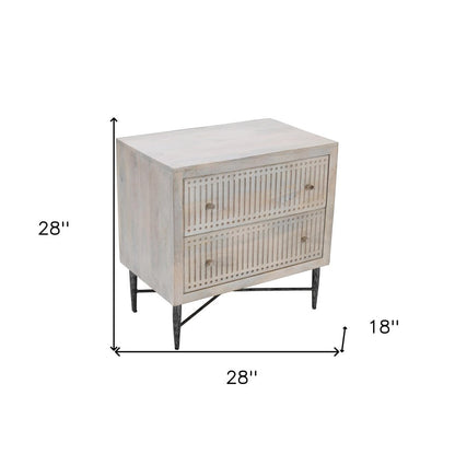 28" Ivory Solid Wood Two Drawer Nightstand