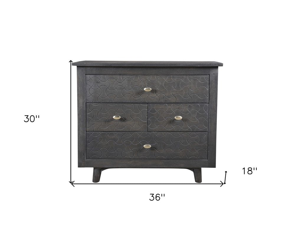 30" Gray Solid Wood Four Drawer Nightstand
