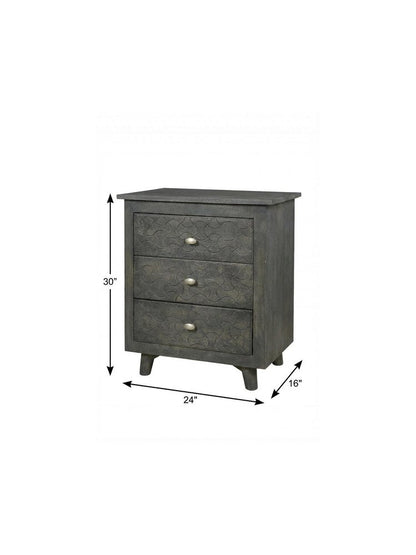 30" Gray Three Drawer Nightstand