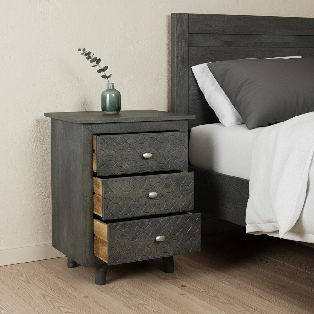 30" Gray Three Drawer Nightstand