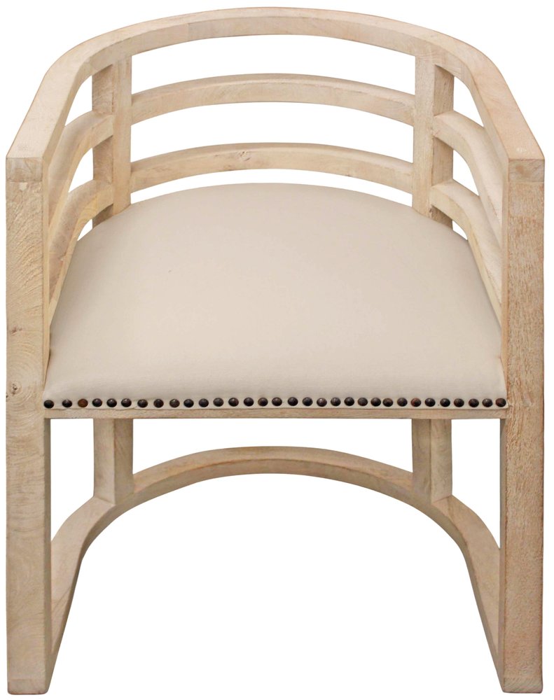Ivory and Natural Upholstered Linen Curved Back Dining Arm Chair