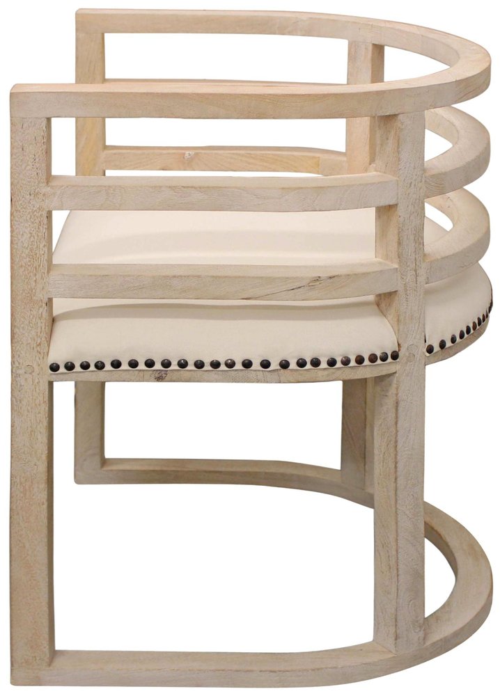 Ivory and Natural Upholstered Linen Curved Back Dining Arm Chair